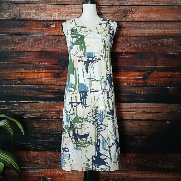 Piazza Sempione Sheath Dress Size 42 US 6 Abstract Cotton Stretch Made in Italy - Picture 2 of 9